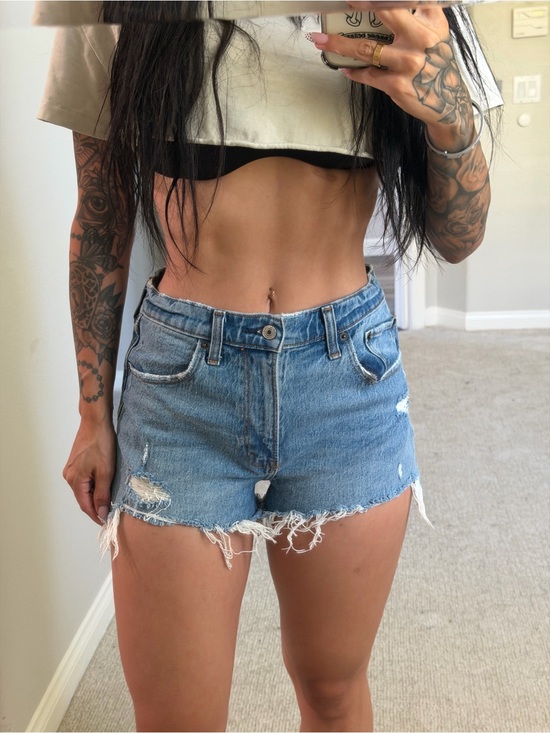 Abercrombie & Fitch Pants - Abercrombie & Fitch Medium Blue Distressed Denim Cutoff Shorts